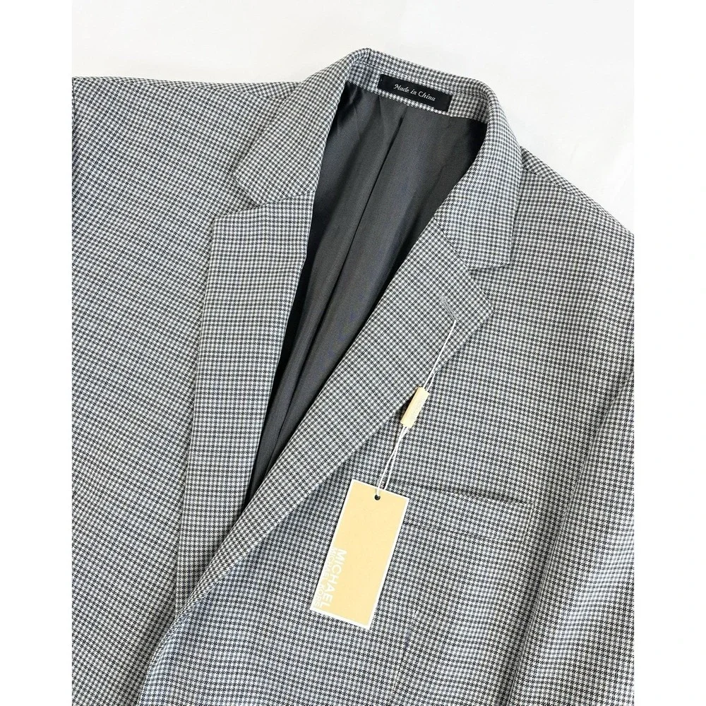 NWT Michael Kors Men's 44R Classic Fit Sport Coat Blazer Grey Black Houndstooth